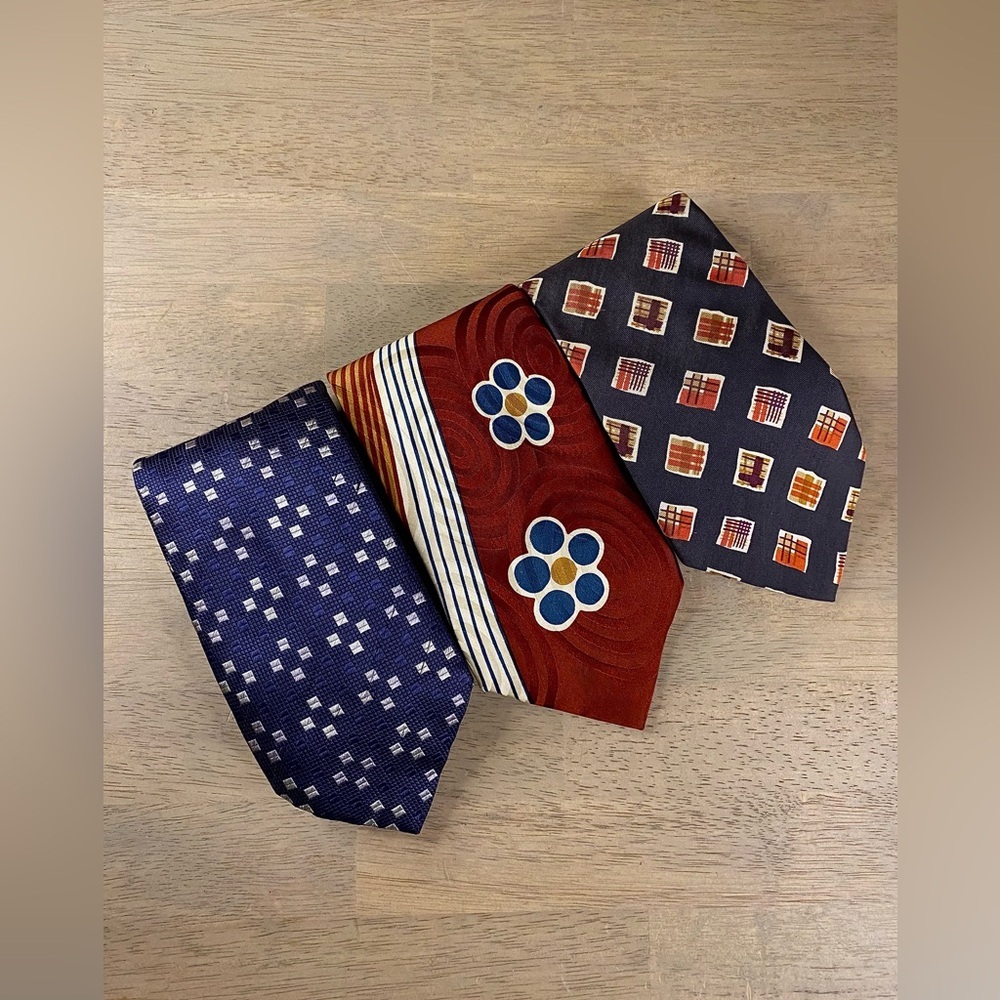 Lot of 3 Necktie‎ Ties 100% Silk Men Hugo Boss Designer Made Italy Retro